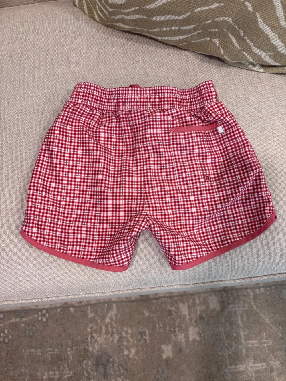 Kids Red Gingham Swim Trunks with Drawstring